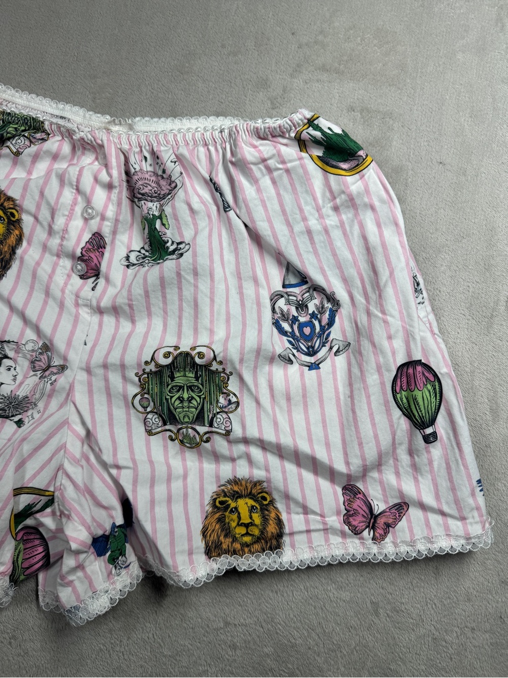 Katie Kime X Wicked Pink White Striped Boxer Style Floral Lace PJ Shorts Medium - Picture 5 of 16